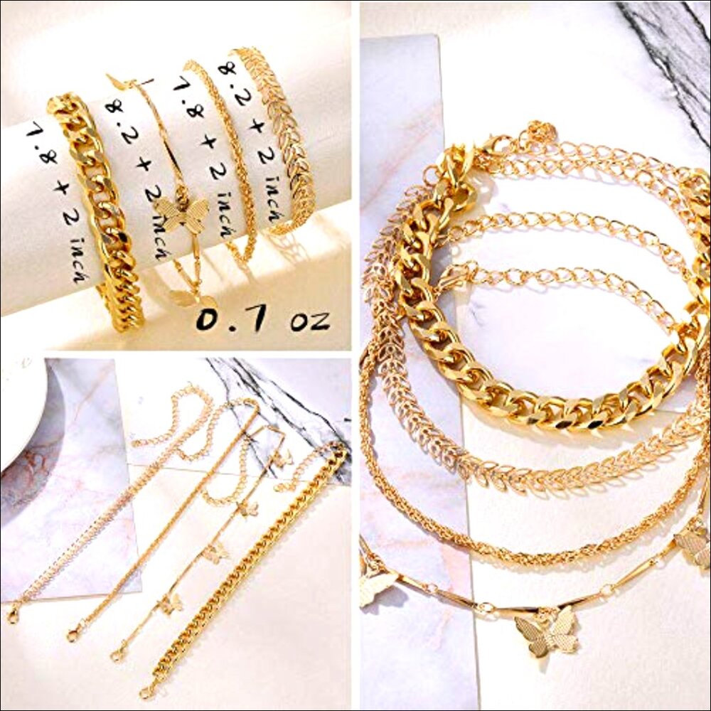 14k Gold Plated Adjustable Stackable Bracelet Set… - image 2